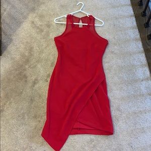 Red asymmetrical tight dress